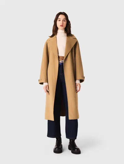 Maje Manteau Long Double Face In Gold