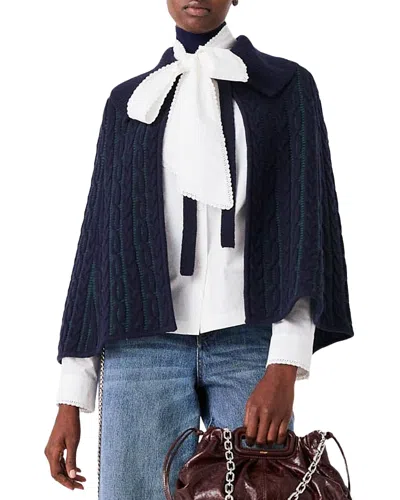 Maje Mapino Wool Blend Cape Cardigan In Blue