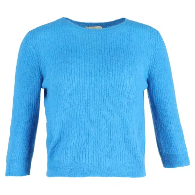 Maje Marcel Ribbed Sweater In Blue Polyamide