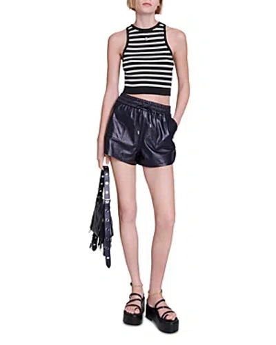 Maje Womens Black Marinelia Cropped Striped Stretch-knit Top In Black/ecru /