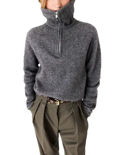 Maje Marjory Yak Blend Zip Neck Sweater In Grey