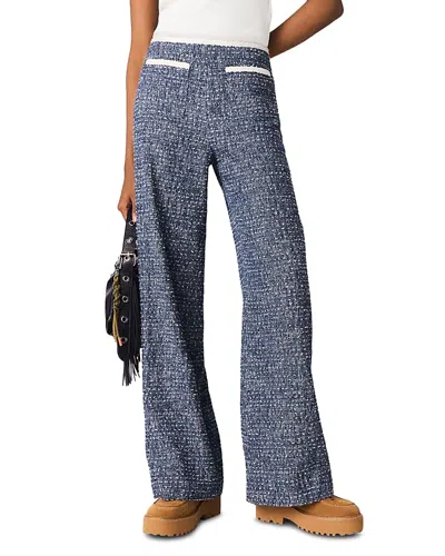Maje Marled Tweed Pants In Blue