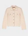 Maje Tweed Effect Knit Jacket In Pink/ecru