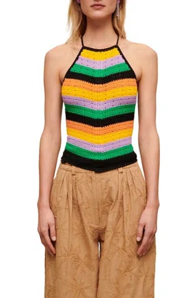 Maje Matrix Crochet Halter Neck Top In Multi