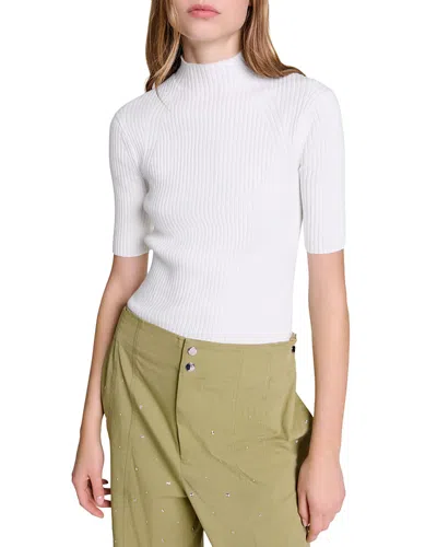 Maje Maude Rib Knit Short Sleeve Sweater In Ecru