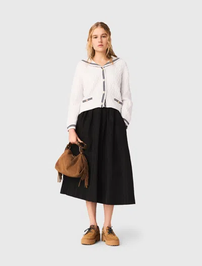 Maje Maxi Skirt With Contrast Waistband In Black