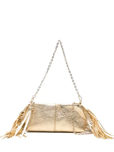 Maje Medium Miss Fringed Clutch Bag In Gold