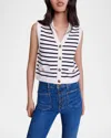 Maje Melisse Striped Sleeveless Cardigan In Navy / Ecru