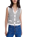 Maje Melisse Striped Sleeveless Cardigan In Navy  Ecru