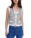 Maje Melisse Striped Sleeveless Cardigan In Navy Ecru