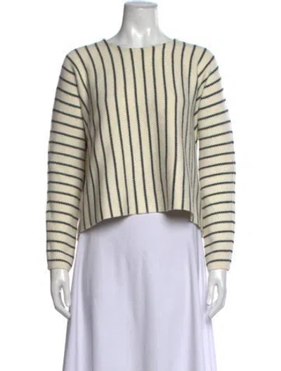 Pre-owned Maje Merino Wool Striped Sweater In White