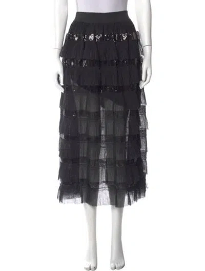 Pre-owned Maje Mesh Accents Midi Length Skirt In Black