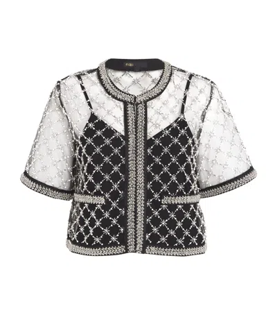 Maje Mesh Beaded Top In Black
