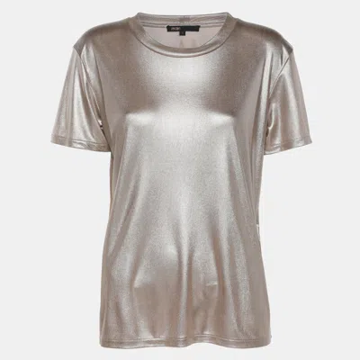 Pre-owned Maje Metallic Beige Stretch Knit T-shirt S In Silver