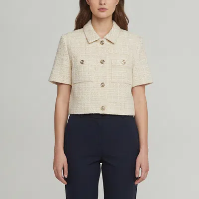 Pre-owned Maje Metallic Beige Tweed Cropped Jacket L