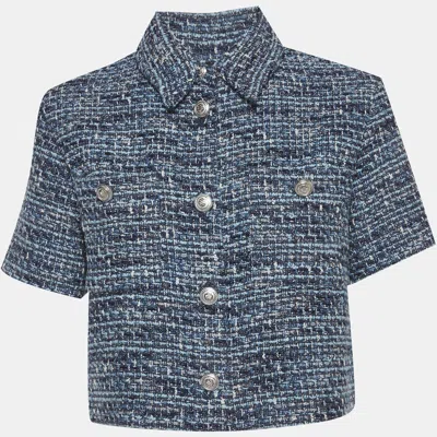 Pre-owned Maje Metallic Blue Tweed Short Sleeved Top S