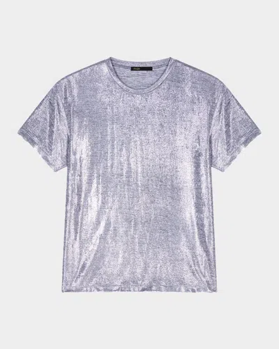 Maje Metallic Crewneck T-shirt In Silver