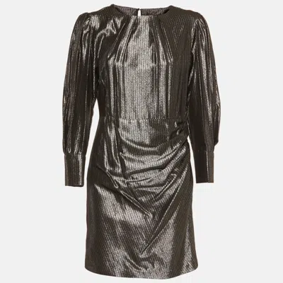 Maje Metallic Lamé Striped Short Dress In Gray