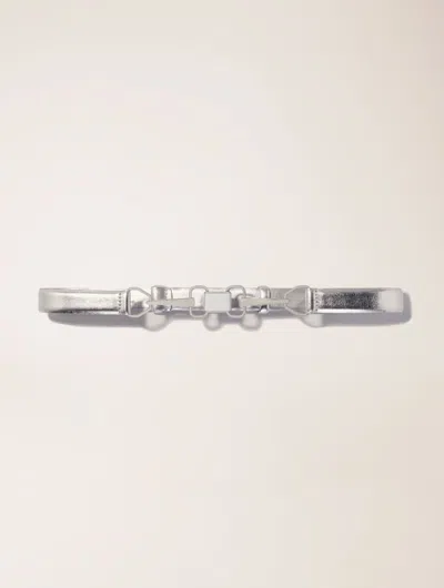 Maje Metallic Leather Belt In Argent