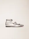Maje Metallic Leather Mary Janes In Argent
