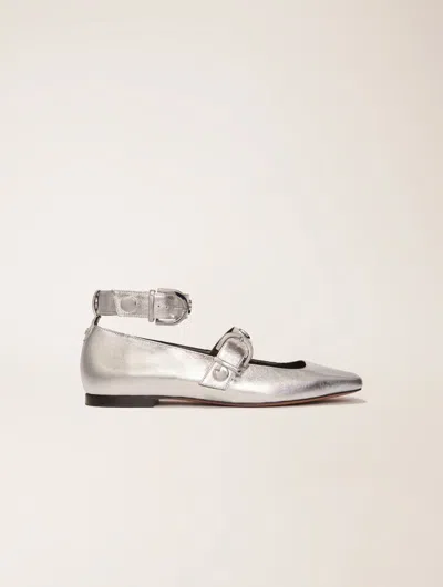 Maje Metallic Leather Mary Janes In Argent