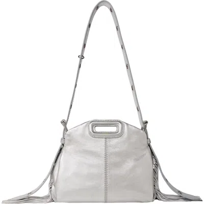 Maje Metallic Leather Miss M Mini Bag In Silver