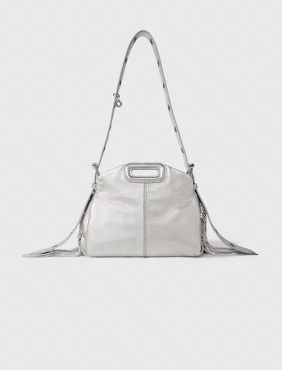 Maje Metallic Leather Miss M Mini Bag In Silver
