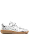 Maje Metallic Leather Trainers In Silver