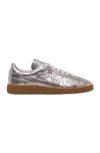 Maje Metallic Leather Trainers In Silver