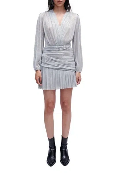 Maje Metallic Long Sleeve Minidress In White