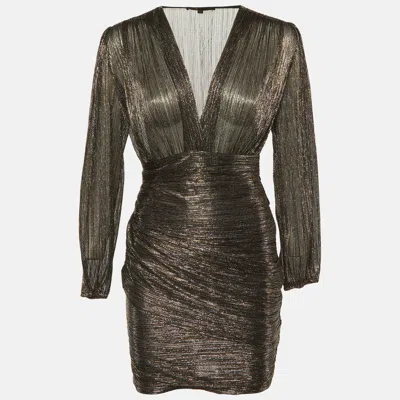 Pre-owned Maje Metallic Lurex Draped Detail Mini Dress S In Silver