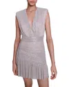 Maje Metallic Plunge Neck Mini Dress In Gold/silver