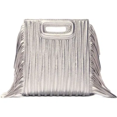 Maje Metallic Quilted Leather M Mini Bag In Silver