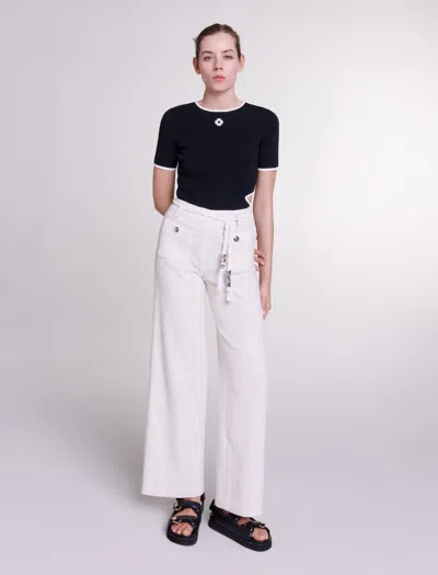 Maje Women's Metallic Thread Tweed Trousers In Ecru