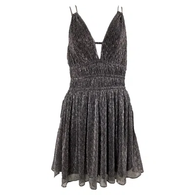 Maje Metallic V-neck Mini Dress In Silver Polyester