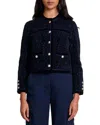 Maje Womens Bicolore Patch-pocket Button-down Stretch-knit Cardigan In Black/navy