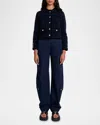 Maje Womens Bicolore Patch-pocket Button-down Stretch-knit Cardigan In Black/navy