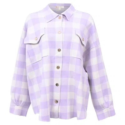 Maje Michael Checkered Shirt Jacket In Purple Viscose