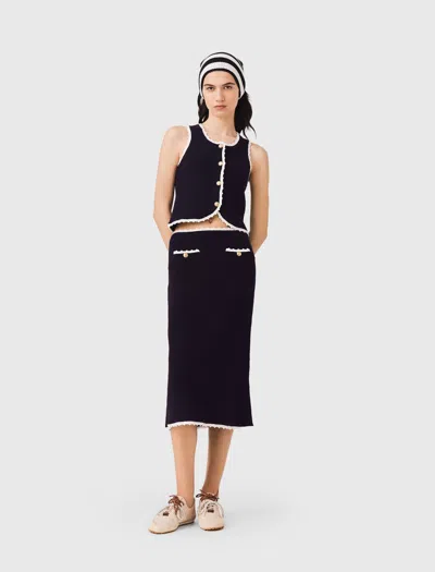 Maje Midi Skirt With Crochet Trim In Black