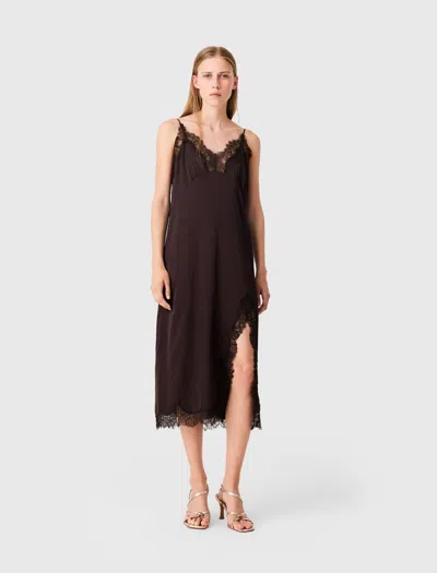Maje Midi Slip Dress In Dark Brown