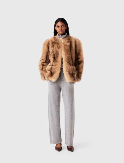 Maje Mid-length Faux Fur Coat In Beige