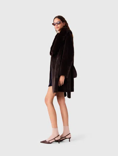 Maje Mid-length Faux Fur Coat In Brown