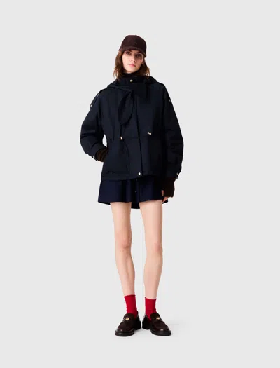 Maje Mid-length Quilted Parka In Navy