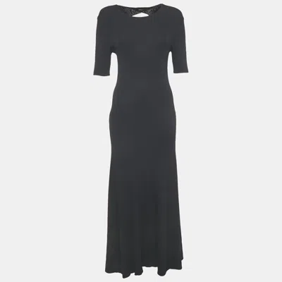Pre-owned Maje Midnight Blue Rib Knit Cut-out Detail Rolora Maxi Dress L
