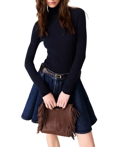 Maje Milko Wool Blend Ribbed Turtleneck Sweater In Navy