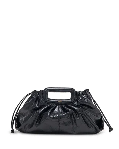 Maje Milpli Pleated Leather Clutch In Black