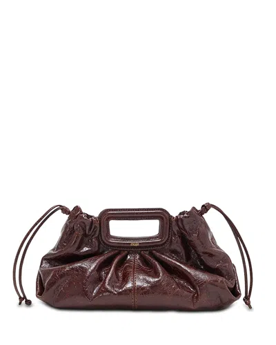 Maje Milpli Pleated Leather Clutch In Dark Brown