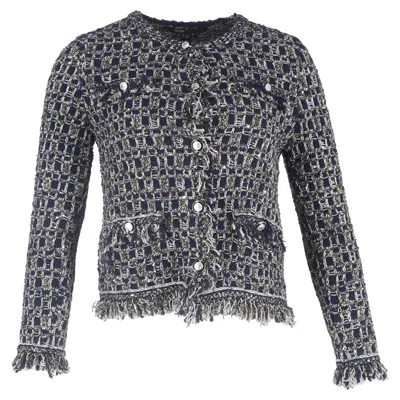 Maje Mimir Lurex Knit Tweed Cardigan In Navy Blue Cotton