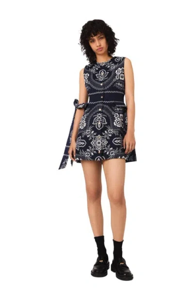 Maje Mini Bandana Print Dress In Blue