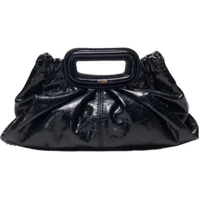 Maje Mini Crackled Leather Clutch In Black
